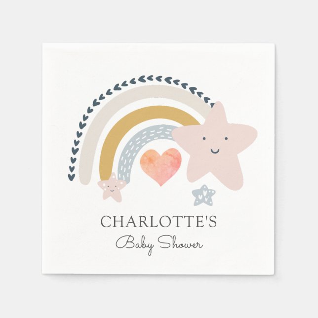 Rainbow Pink Heart Girl Baby Shower  Napkins (Front)