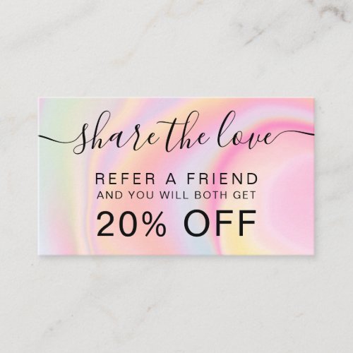Rainbow pink marble unicorn holographic script referral card