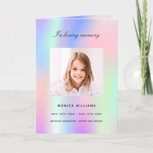 Rainbow pink purple girly photo funeral program