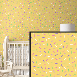 Rainbow Pink Purple Green Sprinkles, on Yellow Wallpaper