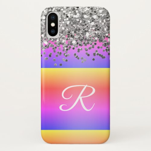 Rainbow Pink Striped Glitter Personalized iPhone X Case