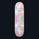 Rainbow Pink Unicorn Skateboard<br><div class="desc">Unicorn Skateboard ready for you to personalize. ✔NOTE: ONLY CHANGE THE TEMPLATE AREAS NEEDED! 😀 If needed, you can remove the text and start fresh adding whatever text and font you like. 📌If you need further customization, please click the "Click to Customize further" or "Customize or Edit Design" button and...</div>