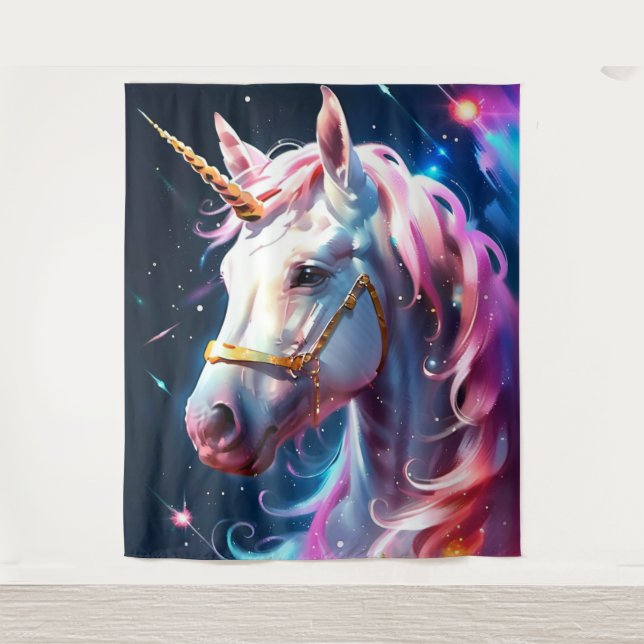 Rainbow Pink Unicorn Wall Art Tapestry (Front)
