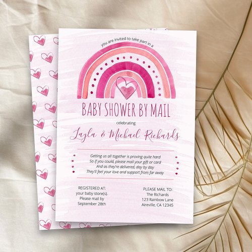 Rainbow Pink Watercolor Wash Baby Shower by Mail Invitation