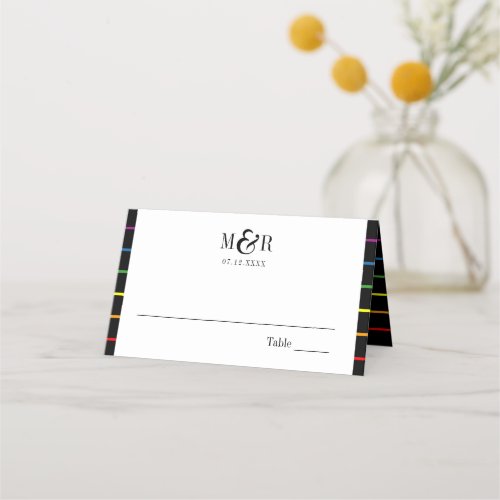 Rainbow Pinstripe Pride Wedding Border Place Card