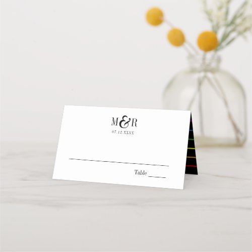 Rainbow Pinstripe Pride Wedding  Place Card