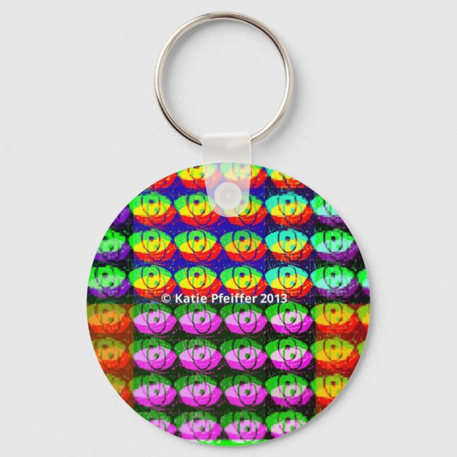 Rainbow Pixel Eyes Keychain (Front)