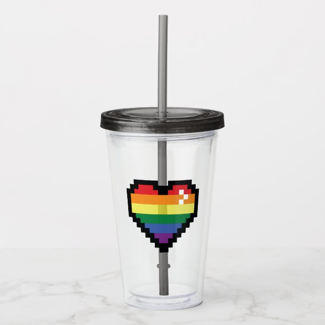 Rainbow Pixel Heart Acrylic Tumbler (Front)