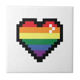 Rainbow Pixel Heart Ceramic Tile