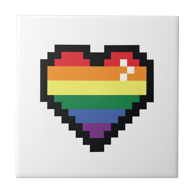 Rainbow Pixel Heart Ceramic Tile (Front)