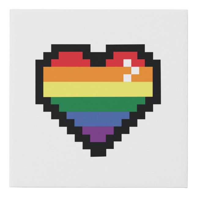 Rainbow Pixel Heart Faux Canvas Print (Front)