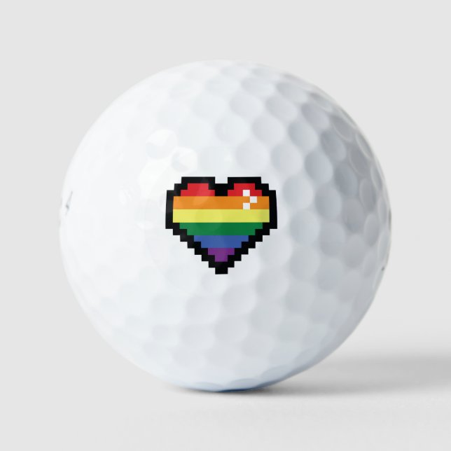 Rainbow Pixel Heart Golf Balls (Front)