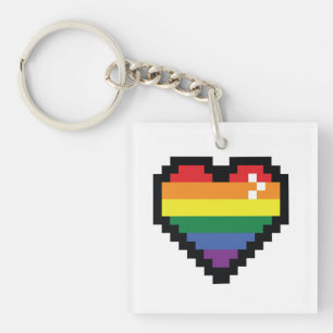 Rainbow Pixel Heart Keychain