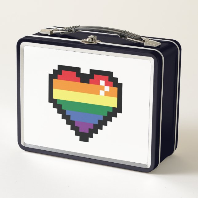 Rainbow Pixel Heart Metal Lunch Box (Front)