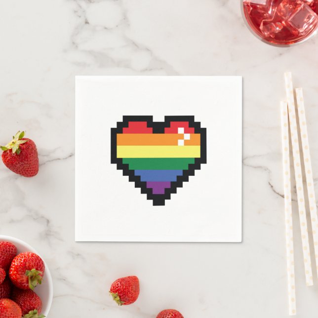 Rainbow Pixel Heart Napkins (Insitu)