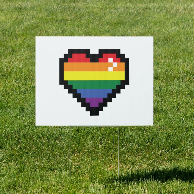 Rainbow Pixel Heart Sign (Insitu)
