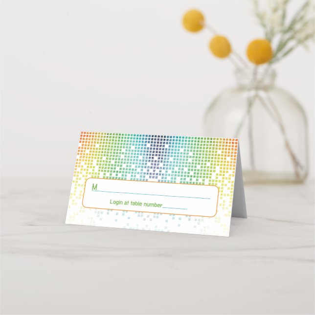Rainbow Pixel Video Game Gamer Bar Mitzvah Address Place Card (Front)