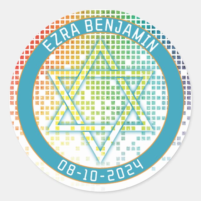 Rainbow Pixel Video Game Gamer Bar Mitzvah Classic Round Sticker (Front)