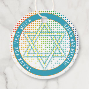 Rainbow Pixel Video Game Gamer Bar Mitzvah Favor Tags