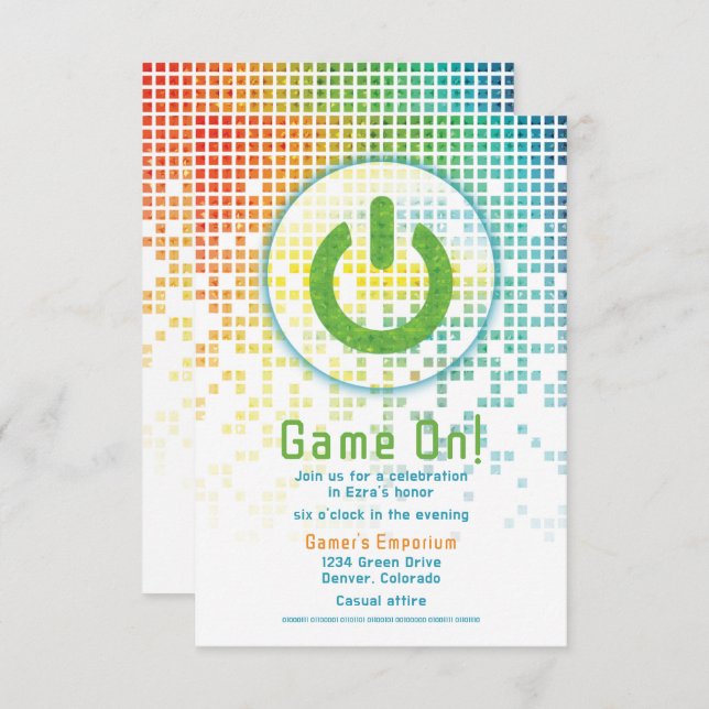 Rainbow Pixels Video Game Gamer Bar Mitzvah  Enclosure Card (Front/Back)