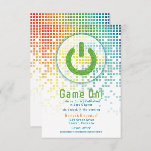 Rainbow Pixels Video Game Gamer Bar Mitzvah  Enclosure Card