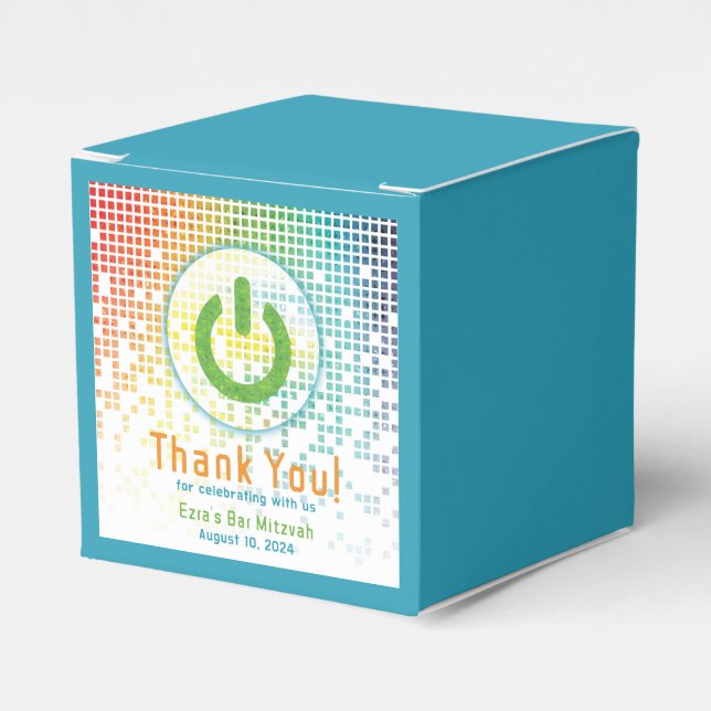 Rainbow Pixels Video Game Gamer Bar Mitzvah Favor Boxes (Front Side)
