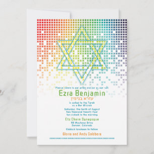 Rainbow Pixels Video Game Gamer Bar Mitzvah  Invitation