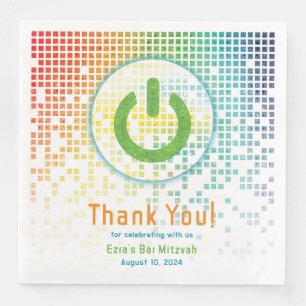 Rainbow Pixels Video Game Gamer Bar Mitzvah Paper Dinner Napkins