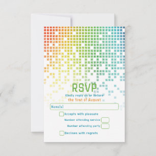 Rainbow Pixels Video Game Gamer Bar Mitzvah  RSVP Card