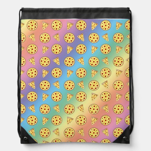 Rainbow pizza pattern drawstring bag