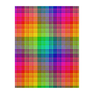 Rainbow Plaid Background Custom Wood Wall Art