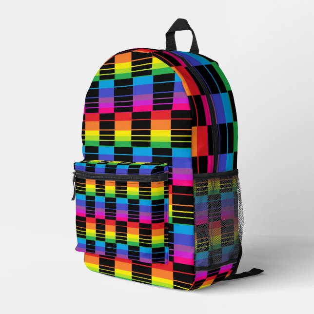 Rainbow Plaid Backpack With Black Detail (Back Corner Right)