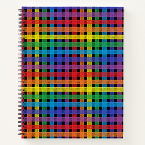 Rainbow Plaid Black Notebook