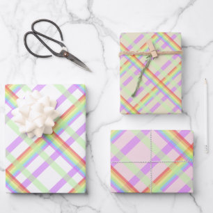 Rainbow Plaid Chic Pattern Wrapping Paper Sheets