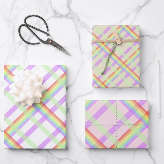 Rainbow Plaid Chic Pattern Wrapping Paper Sheets (Front)