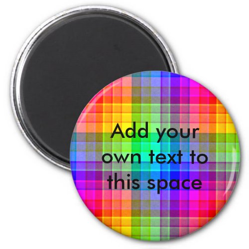 Rainbow Plaid Colorful Pattern  Add Name Magnet