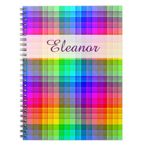 Rainbow Plaid Colorful Pattern  Add Name Notebook