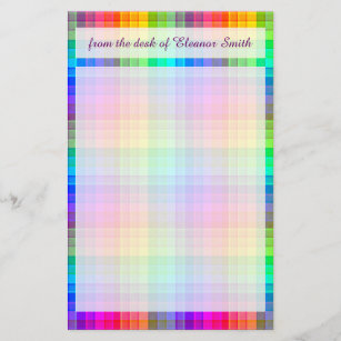 Rainbow Plaid Colorful Pattern   Add Name Stationery