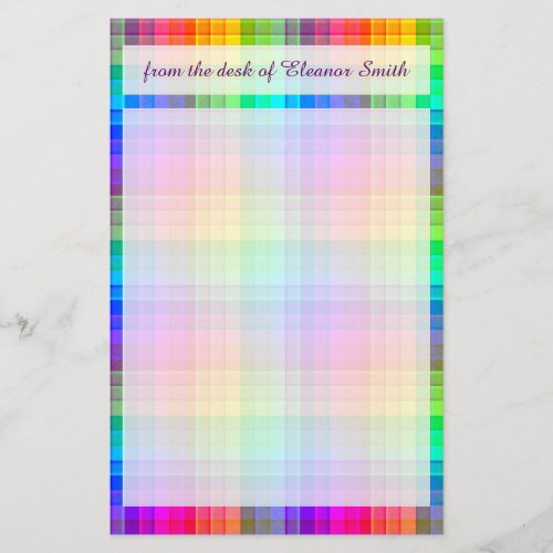 Rainbow Plaid Colorful Pattern  Add Name Stationery