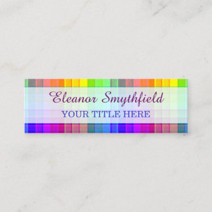 Rainbow Plaid Colorful Vibrant Checkered Mini Business Card