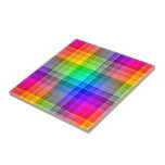 Rainbow Plaid Custom Ceramic Tile<br><div class="desc">This rainbow plaid pattern is bright and colorful,  with a light texture effect. It's a vivid,  vibrant checkered pattern that looks pretty as is or as a background for your text and photos.</div>