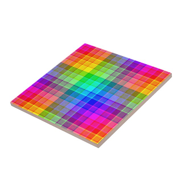 Rainbow Plaid Custom Ceramic Tile (Side)