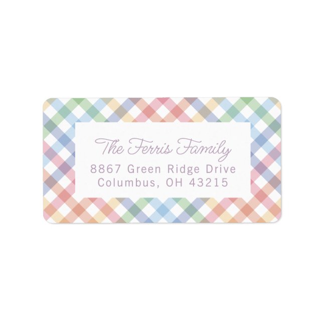 Rainbow plaid cute baby shower return address label (Front)