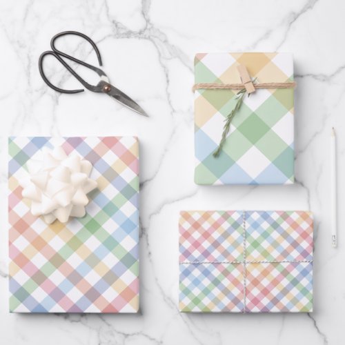 Rainbow plaid cute colorful pastel gingham wrapping paper sheets