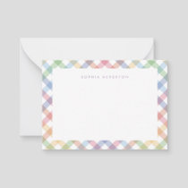 Rainbow plaid cute pastel personalized kid's note card