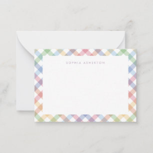 Rainbow plaid cute pastel personalized kid's note card