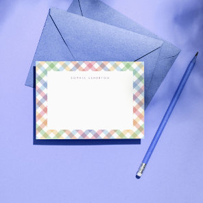 Rainbow plaid cute pastel personalized kid's note card