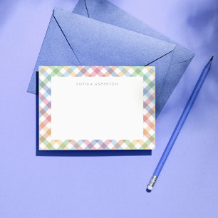 Rainbow plaid cute pastel personalized kid's note card
