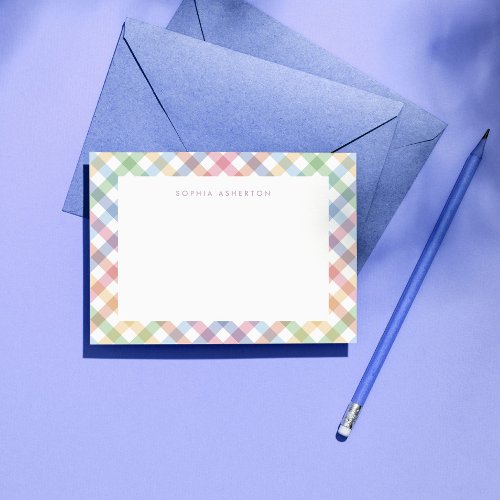 Rainbow plaid cute pastel personalized kids note card
