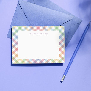 Rainbow plaid cute pastel personalized kid's note card
